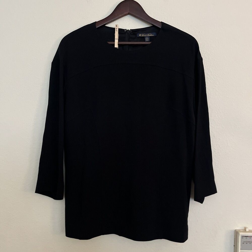 Brooks Brothers Women's Black 3/4 Sleeve Stretch Zip Back Blouse Shirt Top SZ 8